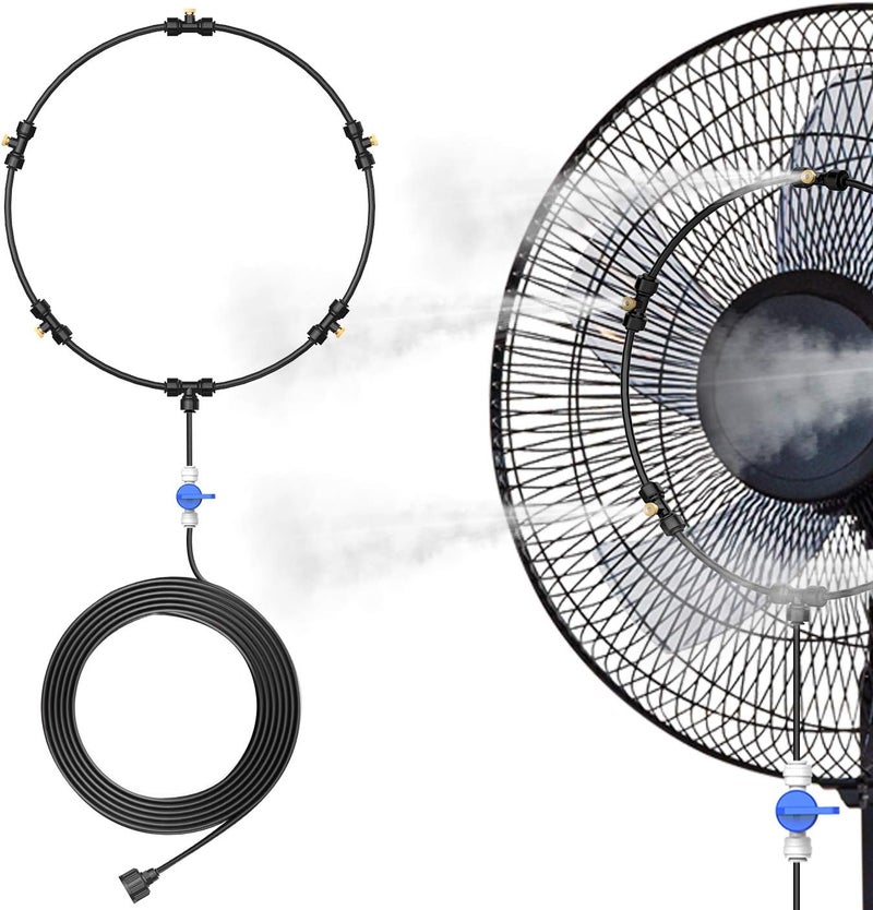 Dr. Prepare Outdoor Misting Fan Kit, 16.4ft Mist Hose Mister Fan, Water Misters for Cooling for Patio backyard, Portable Misting System, Independent Valve for Control - Image 1
